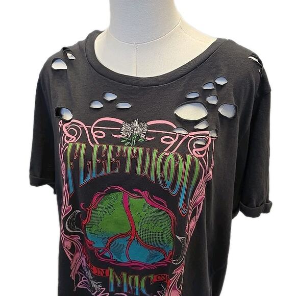 Fleetwood Mac Womens Distressed Graphic T-shirt Sz 2 Gray Colorful Rock Concert - Picture 1 of 6